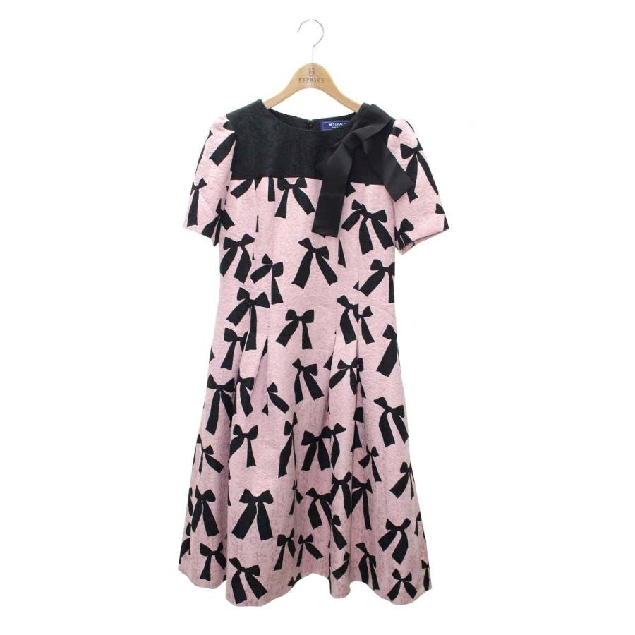 エムズグレイシー 911520 ワンピース 40 ピンク リボンモチーフ タック
