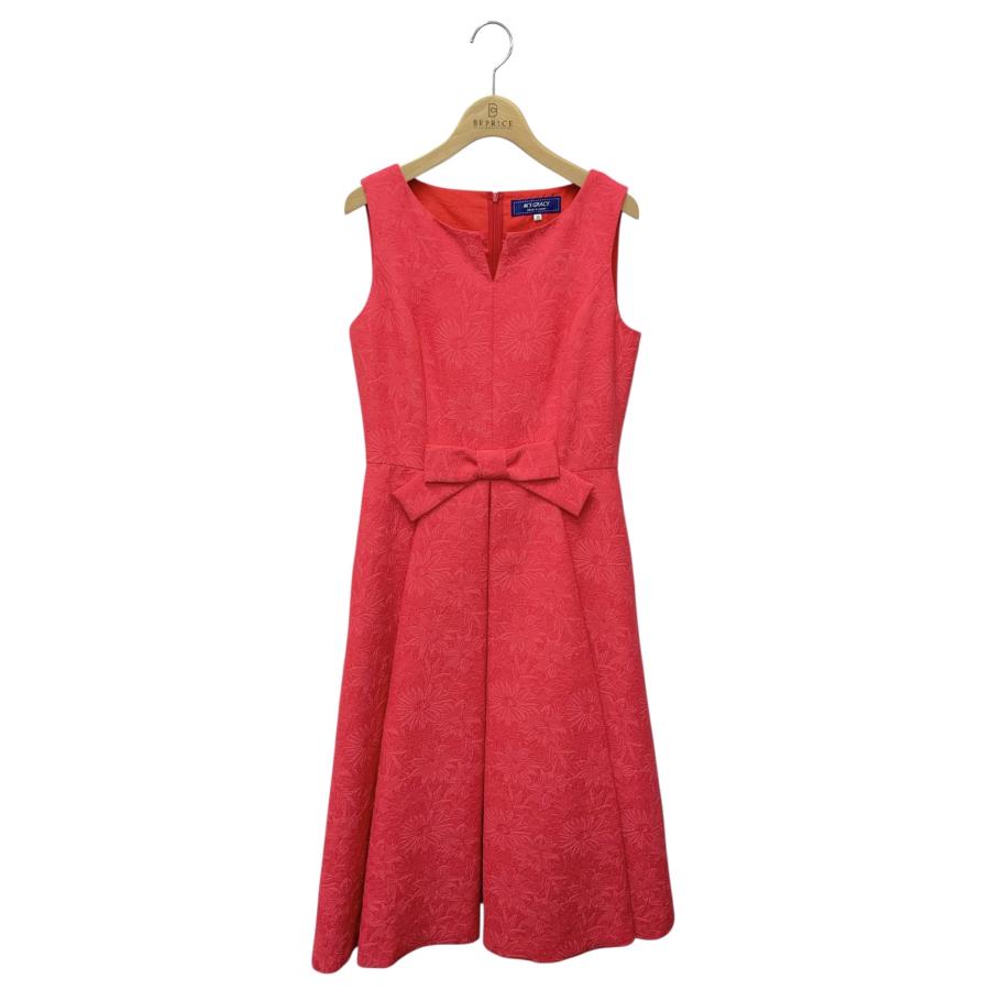 エムズグレイシー 411354 ワンピース 38 レッド フラワー ラメ