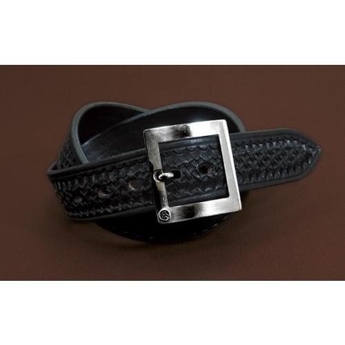 バスケットベルト シルバーバックルシングル黒 本革 本牛革 サドル