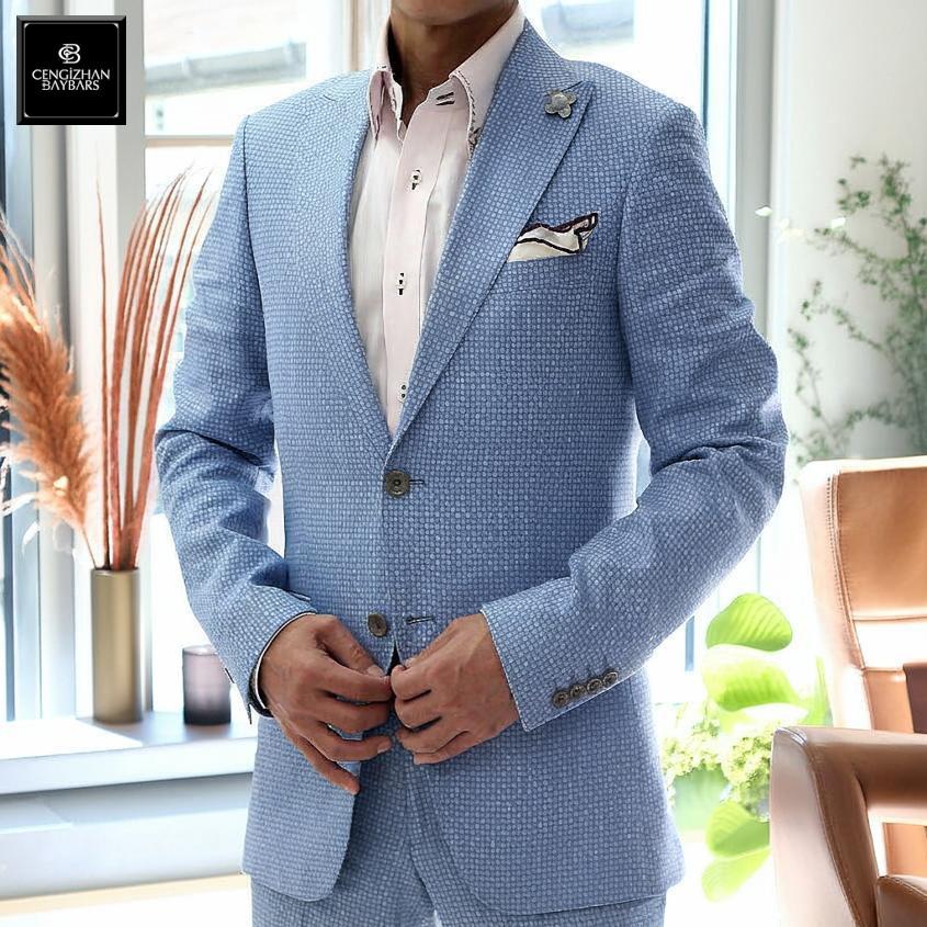 テーラードジャケット 水色/ブルー メンズ ピークドラペル サイド