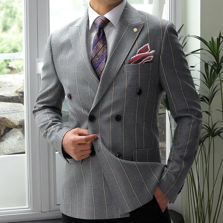 テーラードジャケット ダブル ブレザー メンズ ストライプ グレー
