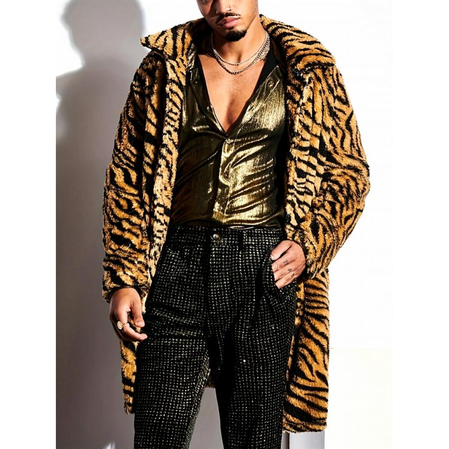 ゼブラ柄ボア ロング丈ジャケット コート 032 茶 羽織り 上着 ヤクザ