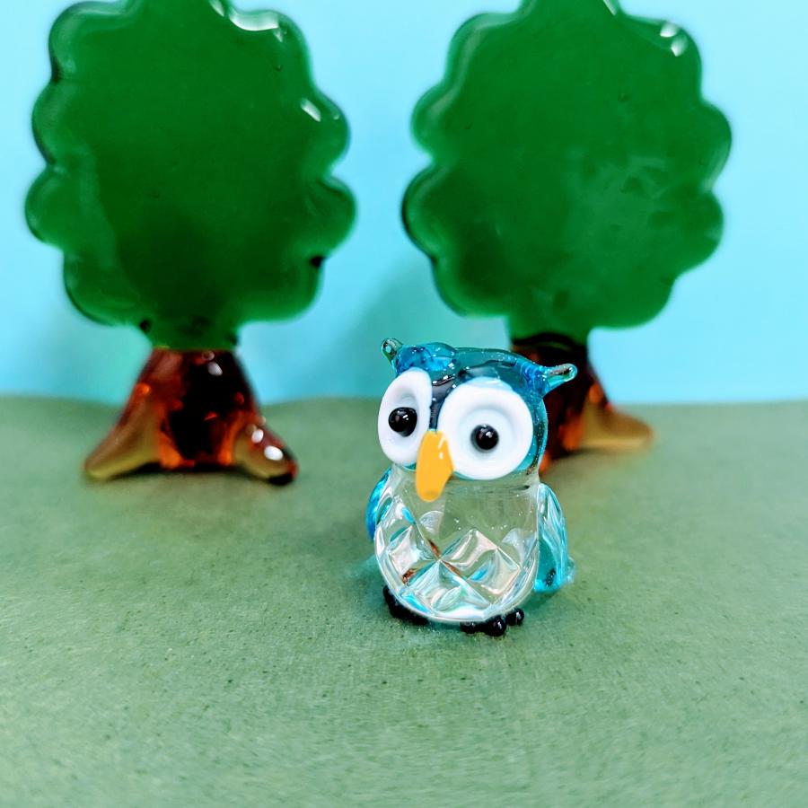 ウランガラス ふくろう 小物入れ 置物 ウランガラス ふくろう 小物入れ