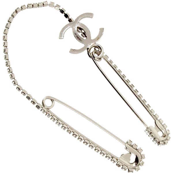 CHANEL（シャネル） ブローチ ダブルピン CC ラインストーン シルバー