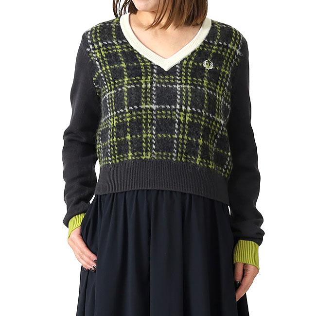 Fred Perry フレッドペリー タータンチェック ジャガード柄 Vネック