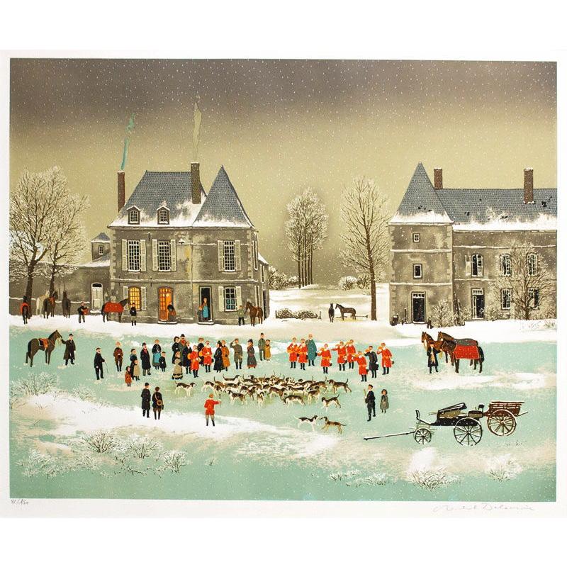 ミッシェル・ドラクロワ 「 狩 」( 出発 ) リトグラフ 版画 版画 絵画