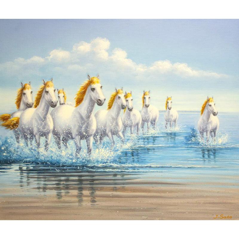 佐藤純一「白馬」油絵・油彩画F20(20号) 絵画 洋画 肉筆 手描き 動物