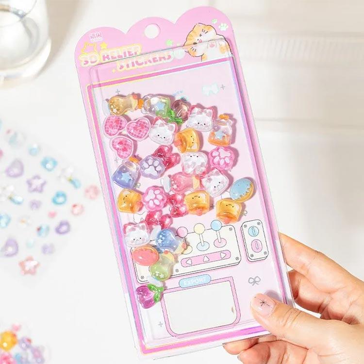 4枚セット ボンボンシール 立体 3Dシール クリア ドロップシール 立体