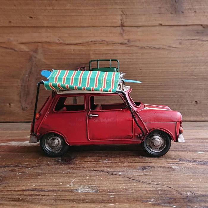 ミニクーパー 置物 レトロ ブリキ 細工 インテリア 屋根付き