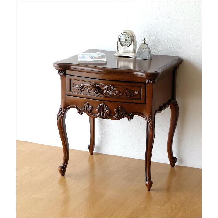 サイドチェスト アンティーク 木製 収納 電話台 花台 天然木 ベッド