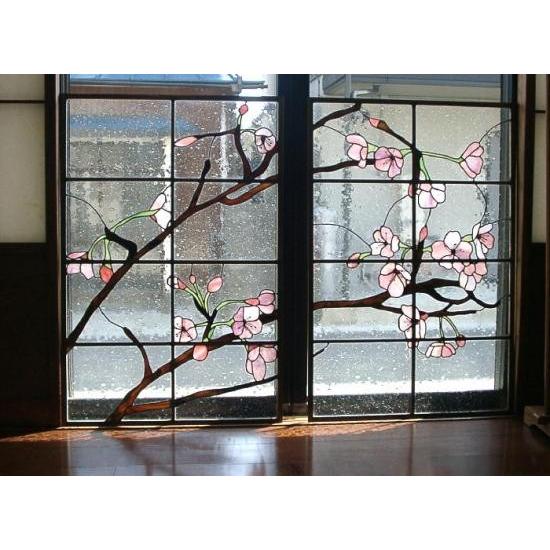 送料無料 ステンドグラス パネル 建築 窓 ドア 桜 : ステンドグラス