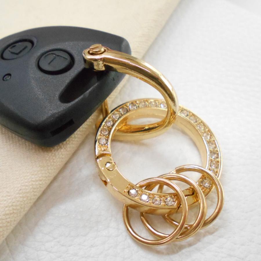 キーホルダー ／ゴールド／ ラインストーン Dカン カラビナ スマート