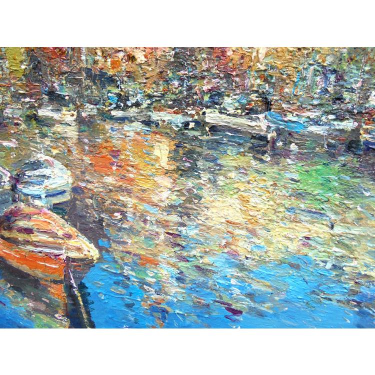 風景油絵 絵画 カンザネッラ 作 「イタリア風景・ナポリの港