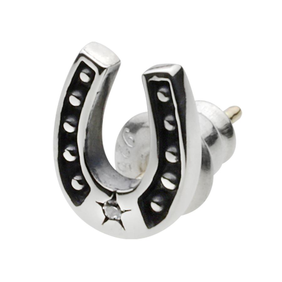 シルバーピアス 18金ポスト メンズ ホースシュー 馬蹄 蹄鉄 シルバー