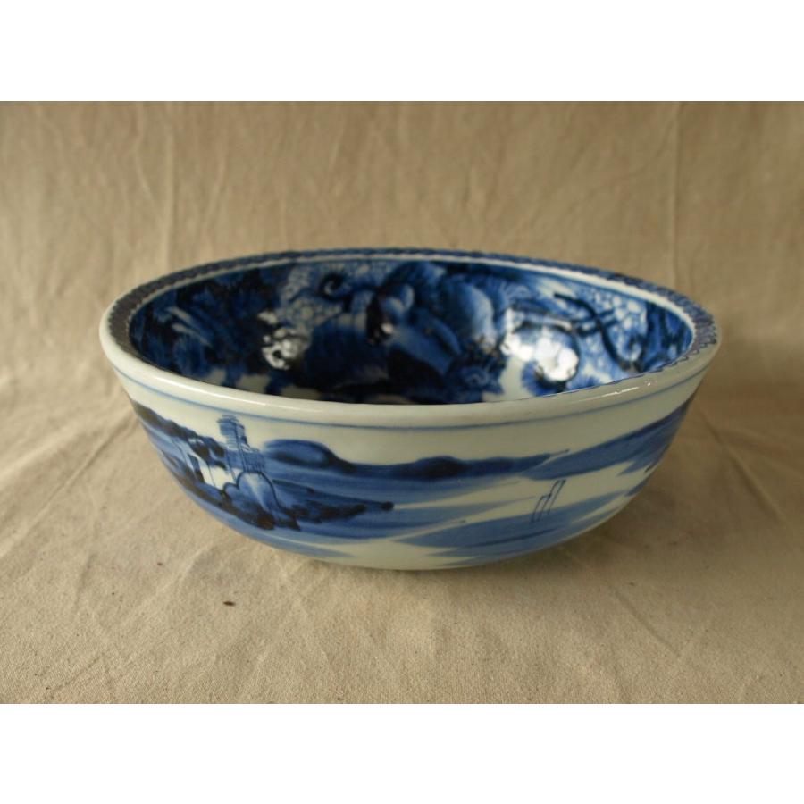 江戸時代 無傷 極上 鳳凰山水文染付古伊万里大鉢28cm 献上手古伊万里深