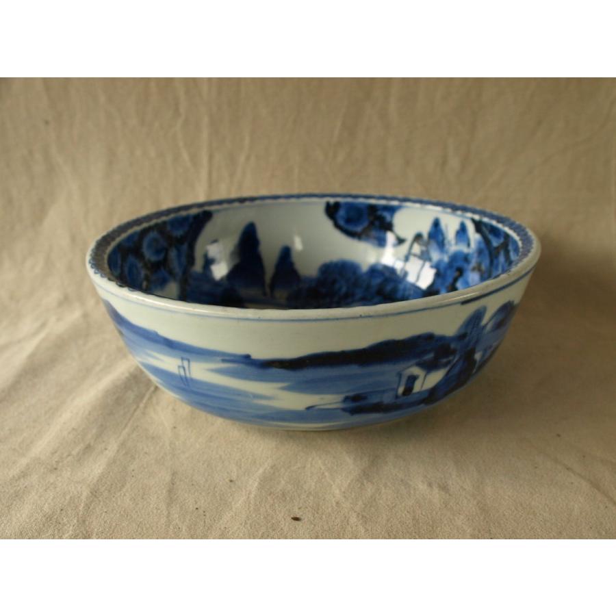 江戸時代 無傷 極上 鳳凰山水文染付古伊万里大鉢28cm 献上手古伊万里深