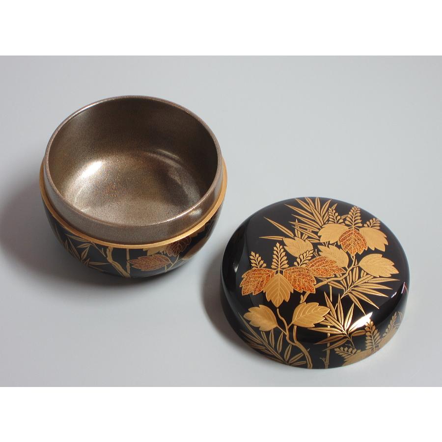 桐竹蒔絵黒平棗 鵬雲斎在判箱 岡田表寛造 共箱 : 茶道具商 越中屋