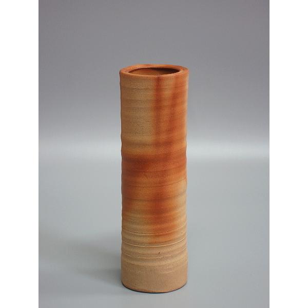 備前焼 火襷筒花入 桃山窯 木村桃蹊堂造 共箱 : 茶道具商 越中屋