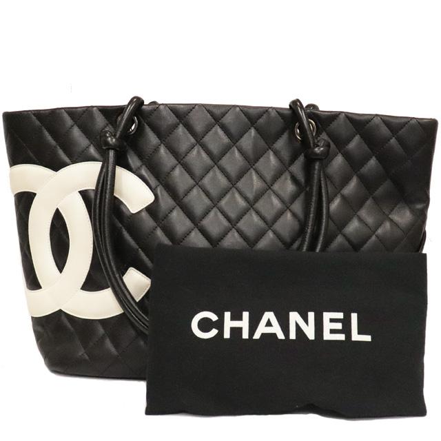 CHANEL（シャネル） カンボンライン トートバッグ ラムスキン 黒 × 白