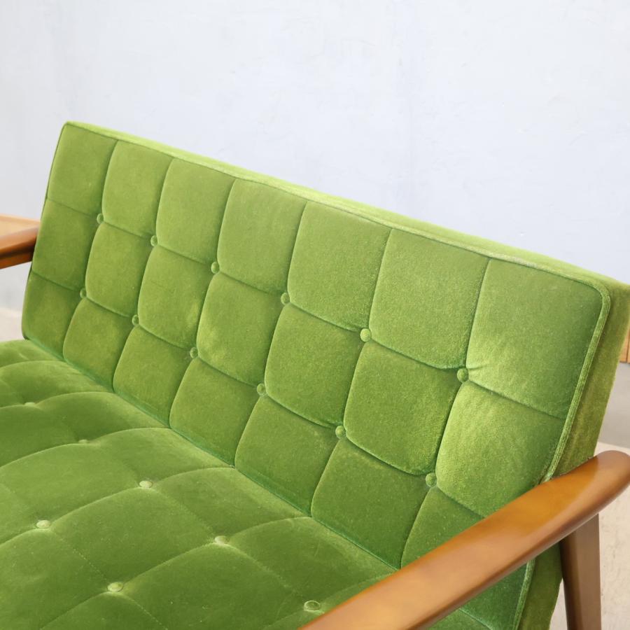 カリモク60 Karimoku モケットグリーン Kチェアー2シーター レトロ