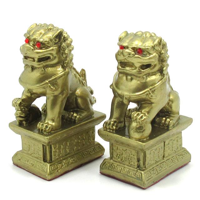 風水 獅子 シシ 狛犬 シーサー しし 対 雌雄 ペア 銅製 置物 高さ約