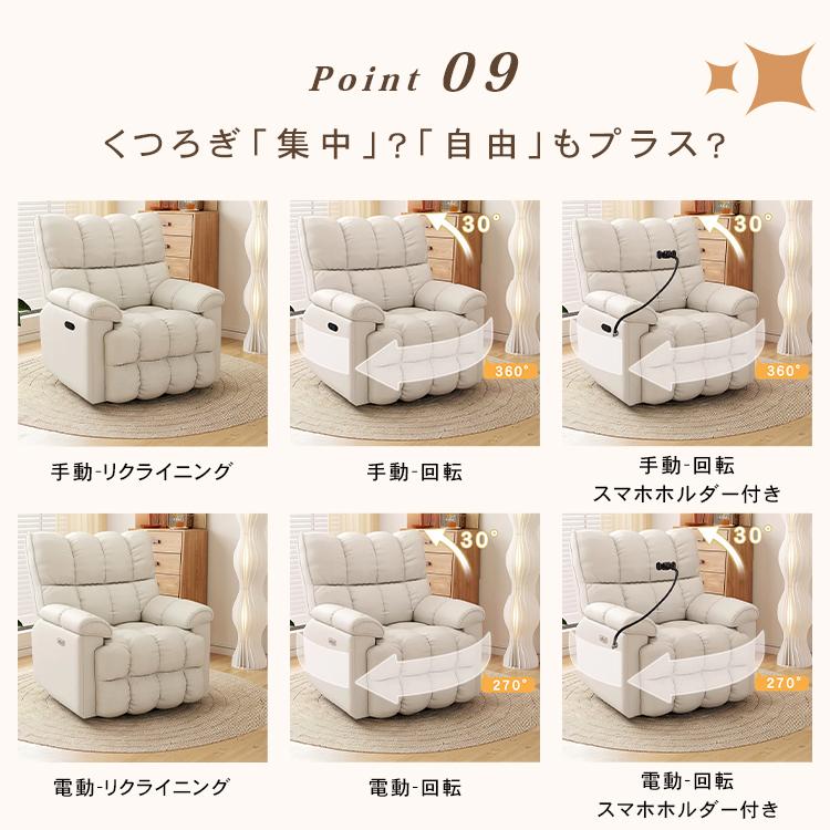 電動リクライニングソファ 1人掛け ハイバック リクライニング 手動