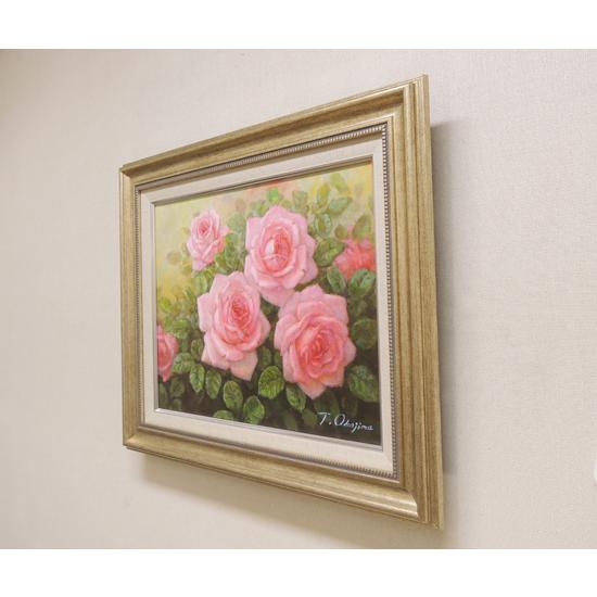 絵画 油絵 ばら（ピンクのバラ） （岡島哲夫） 【肉筆】【油絵】【花