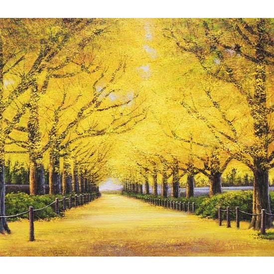 絵画 油絵 神宮外苑いちょう並木 F30号 （木村由記夫） 【肉筆】【油絵