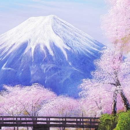 絵画 油絵 忍野富士に桜 F50号 （木村由記夫） 【肉筆】【油絵】【日本