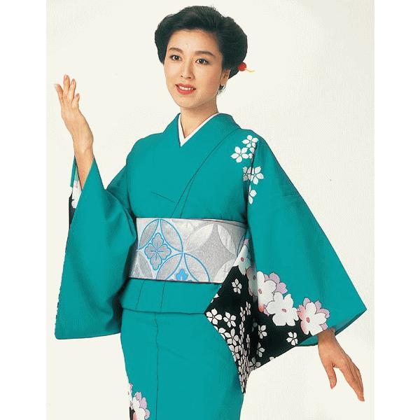 訪問着 着物 反物 女性 男性 踊り 絵羽 洗える着物 浅葱色 桜 : カメヤ