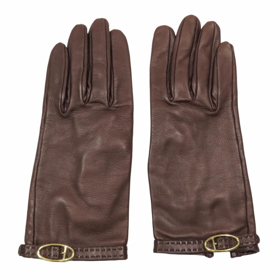 HERMES（エルメス） 良品 レザー グローブ 革手袋 ベルト ゴールド