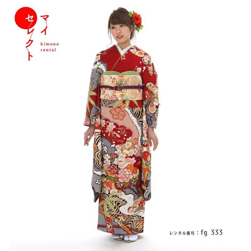 振袖レンタル 小さいサイズ 小柄 正絹 総絞り fg-333b フルセット一式