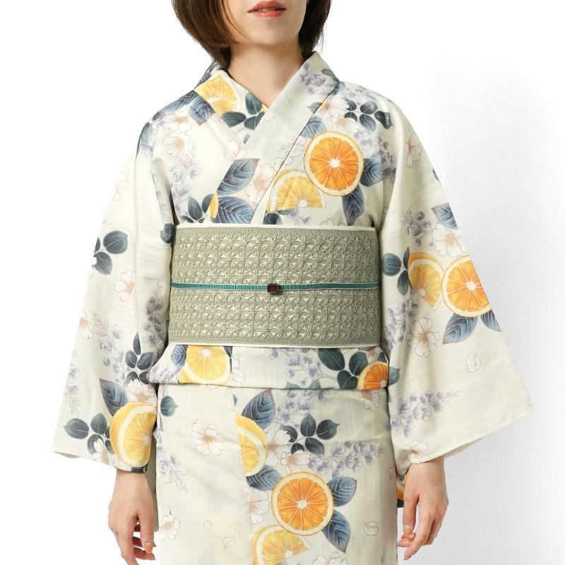 浴衣 シトラスと花 レモン オレンジ 藤 桜 クリーム オフ白 レディース