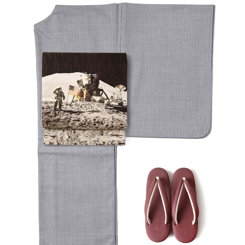 名古屋帯 月面探査 アポロ15号 宇宙 ダークブラウン 写真 絹 日本製