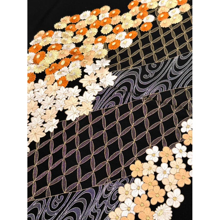 総刺繍 黒留袖 菊尽くし 五つ紋 正絹比翼地 ぐし縫い : 高級呉服の藤和
