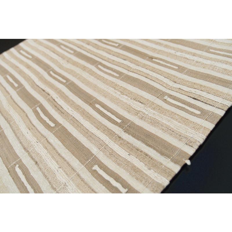 袋帯 正絹 野蚕シルク 紬 手紡ぎ 生成り ライトベージュ 横段 格子柄