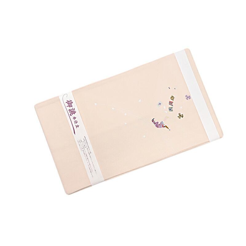 名古屋帯 九寸 正絹 浜ちりめん 銀河 クリーム色 肌色 ピンク ピエロ