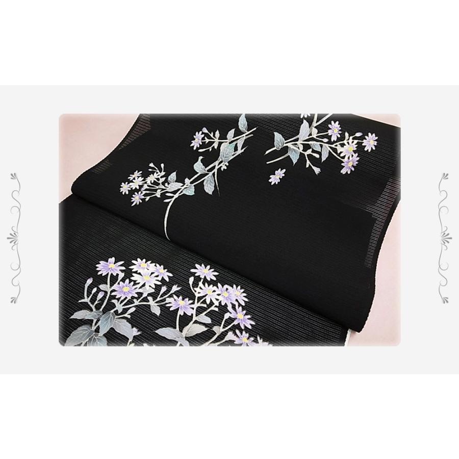 名古屋帯 夏物 カジュアル 十日町友禅 秀美 都忘れ 絽塩瀬 正絹 新品