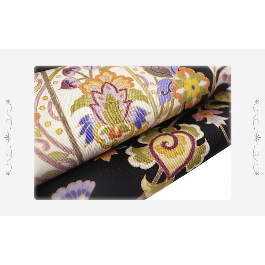 岡重 名古屋帯 九寸 正絹 黒地 駒塩瀬 花更紗文様 新品 未仕立て 反物