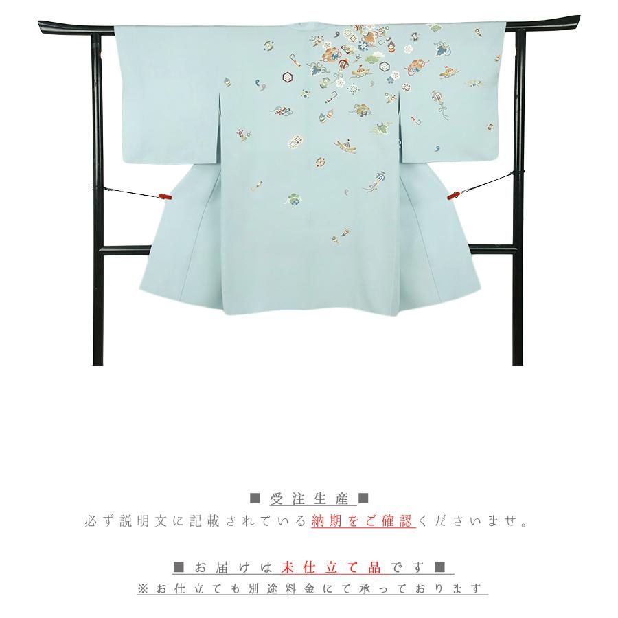 道中着 ロング 長羽織 正絹 十日町友禅 秀美 水色 宝尽くし 絵羽コート