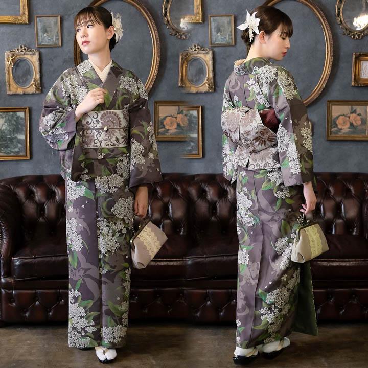 KIMONOMACHI 洗える着物 セット 大きいサイズ「袷着物＋半幅帯の2点