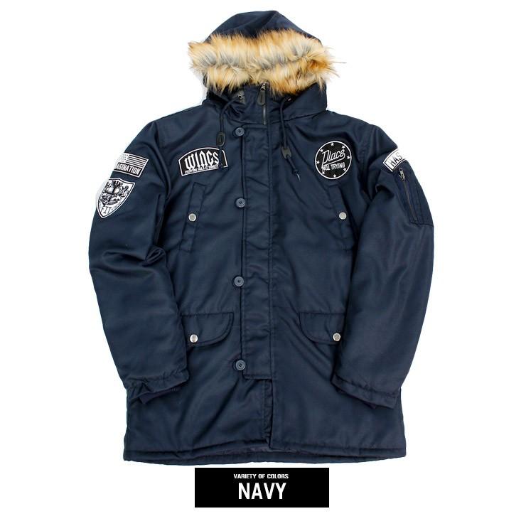 モッズコート メンズ 大きいサイズ ワッペン付き フード 裏ボア ファー