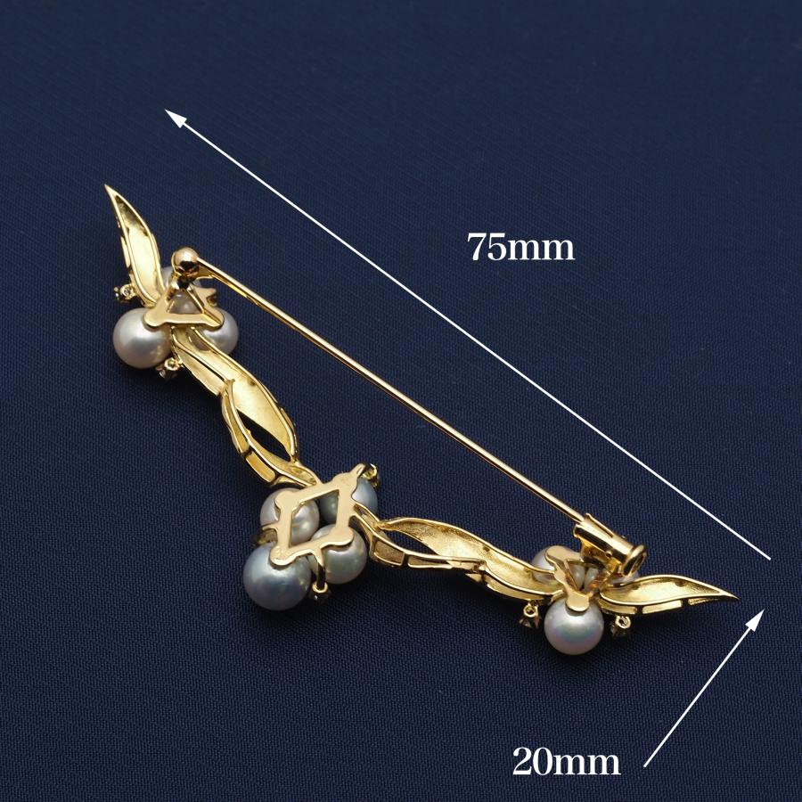 K18 アコヤ本真珠 ウイング ブローチ あこやパール 18金イエロー