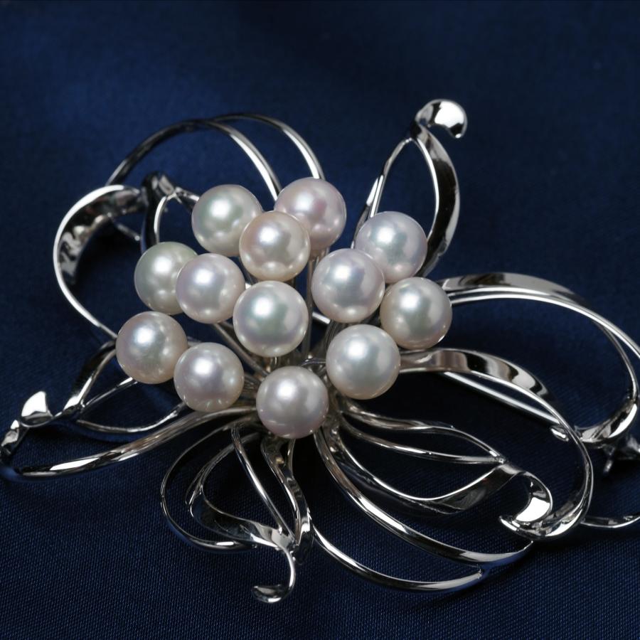 シルバー925 アコヤ本真珠 マルチパール ブローチ あこや 大ぶり
