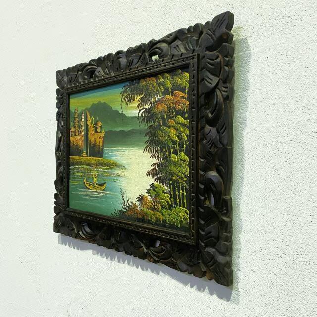 バリの絵 風景画 ウルン・ダヌ・ブラタン寺院 額付き 53×43cm バリ