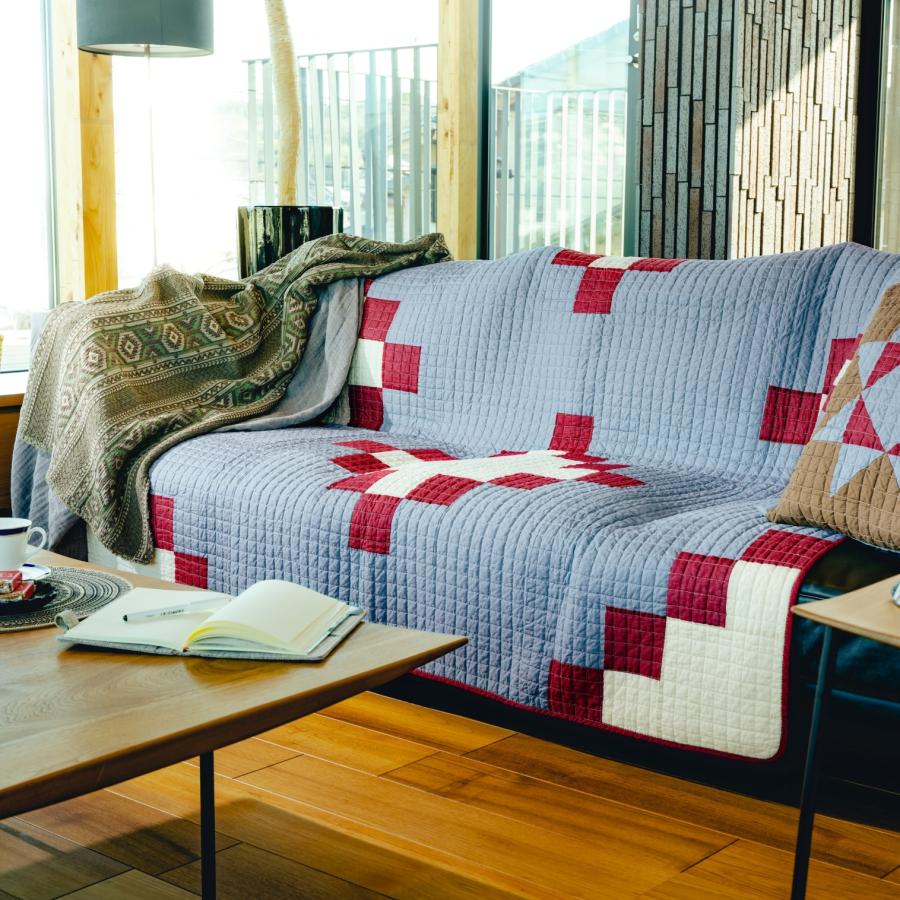 福音】ソファカバー ブルー ブラウン 綿素材 パットワーク