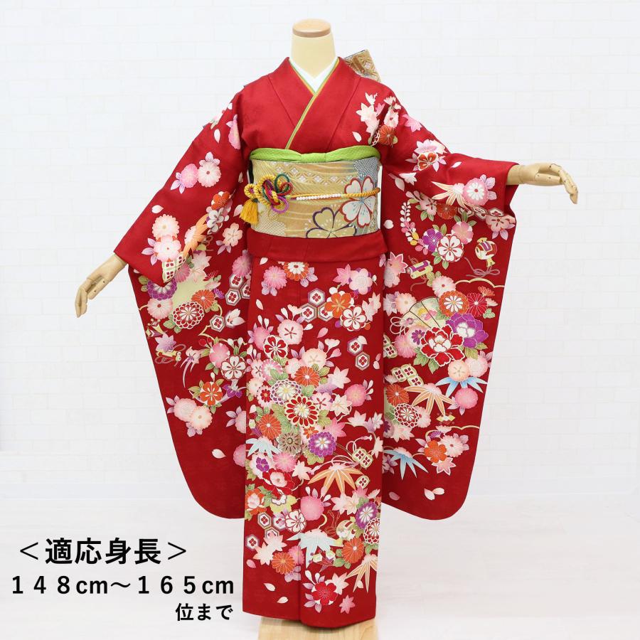振袖 中古 販売 フルセット一式 正絹 赤 成人式 結婚式 卒業式 結納