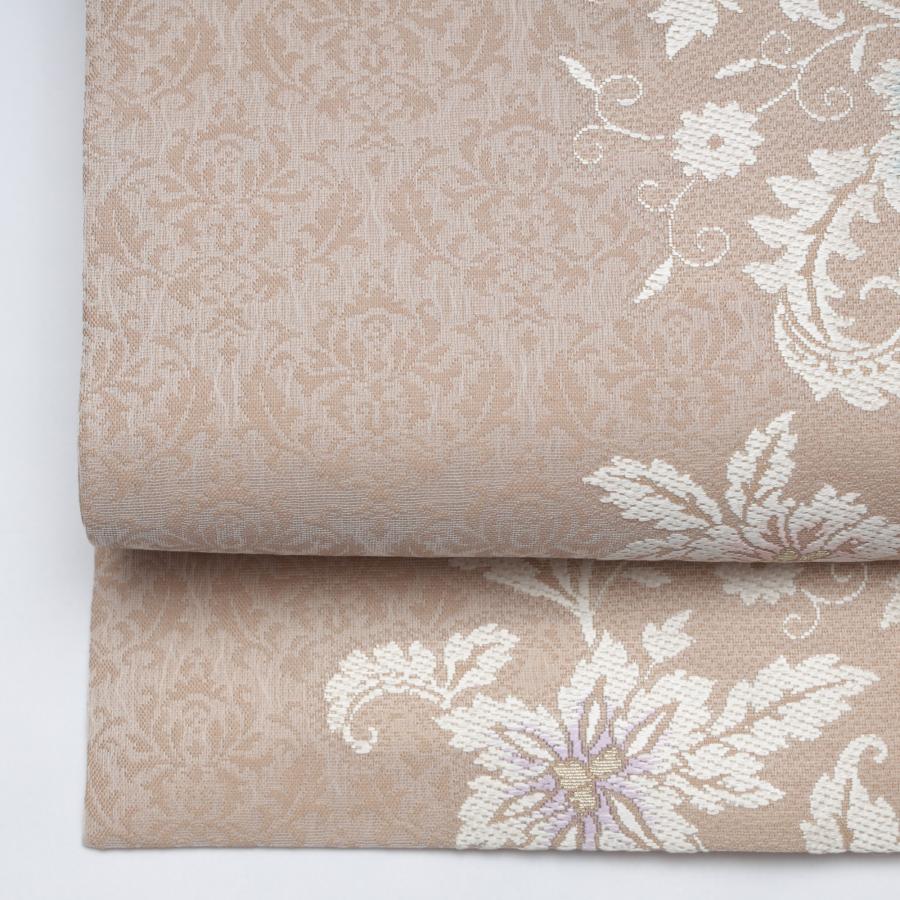 名古屋帯 正絹 仕立て上がり 冬用 袷 単衣 レディース 帯 ベージュ