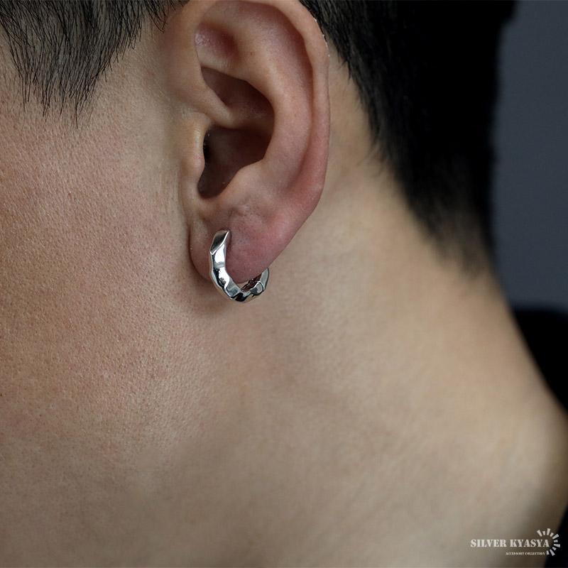 シルバー925 フープピアス 歪み ニュアンス 変形ピアス シルバー