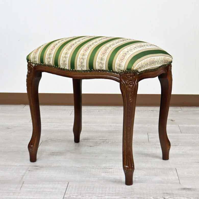 イタリア製 スツール ストライプ グリーン 猫脚 木製 完成品